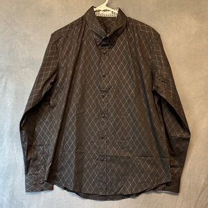Coofandy Black Diamond Check Shirt M Long Sleeve Contrast Cuffs Club Disco Date